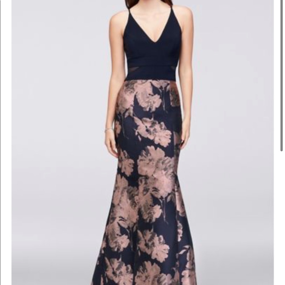 Navy Blue and Floral Prom Dress- Size 2